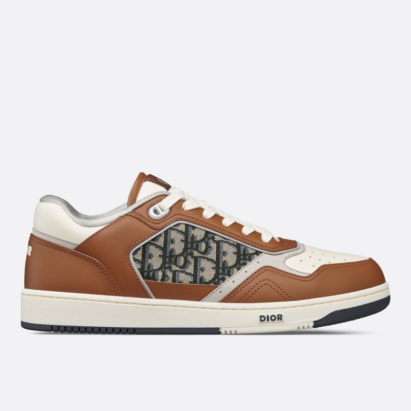 Dior B27 Low-Top Sneakers In Brown and Cream Smooth Calfskin with Beige and Black Dior Oblique Jacquard 3SN272ZIR